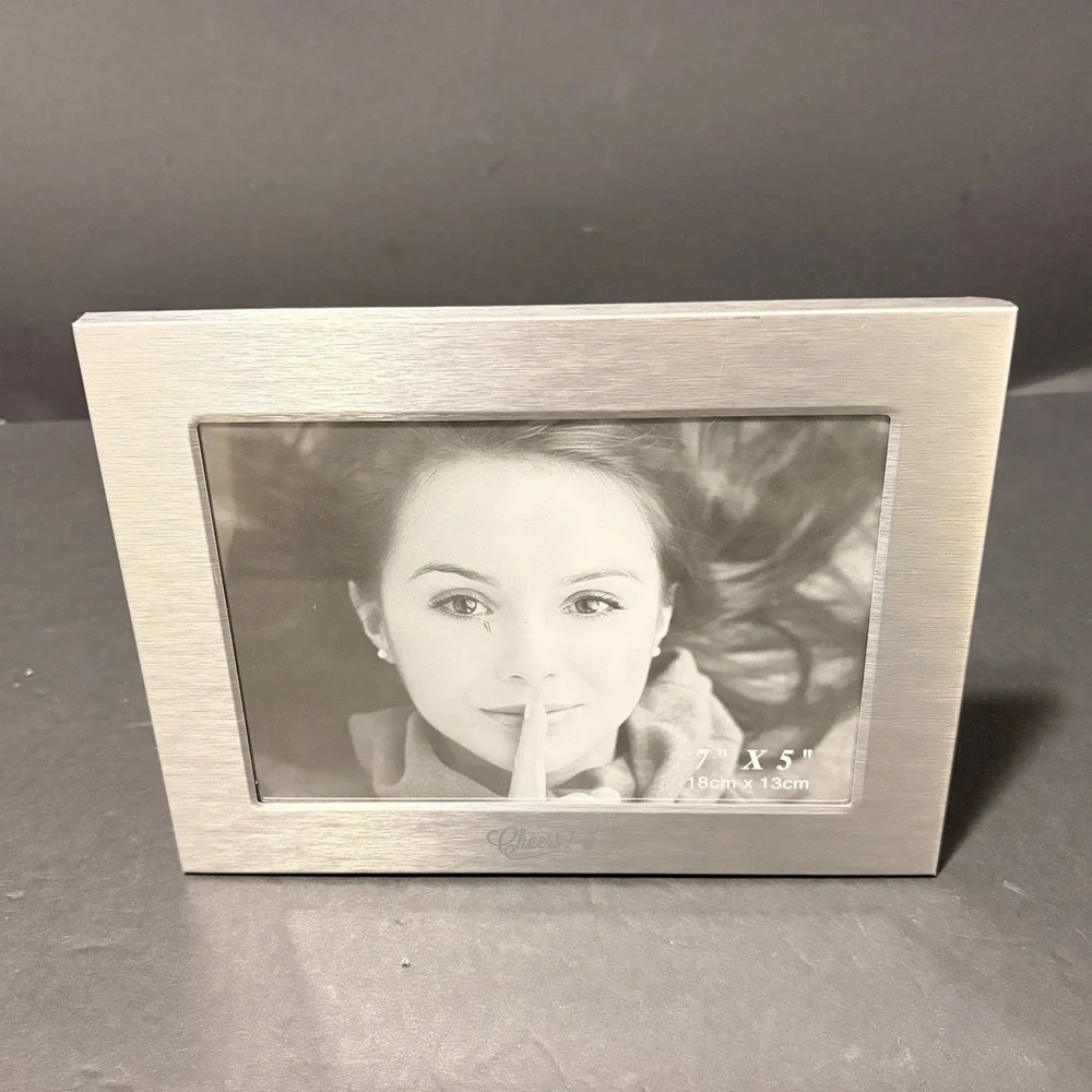 Brushed Silver Metal 5x7 Picture Frame Cheers Engraved Wine Glass Tabletop
